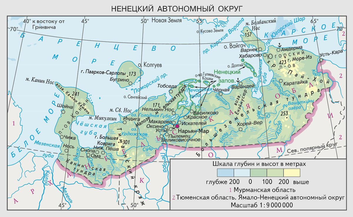 Карта Ненецкий автономный округ на карте России