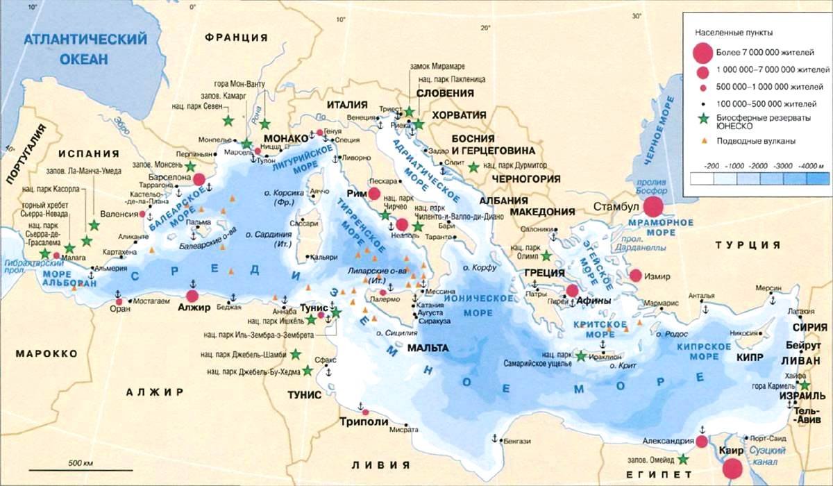 Бассейн Средиземного моря на карте
