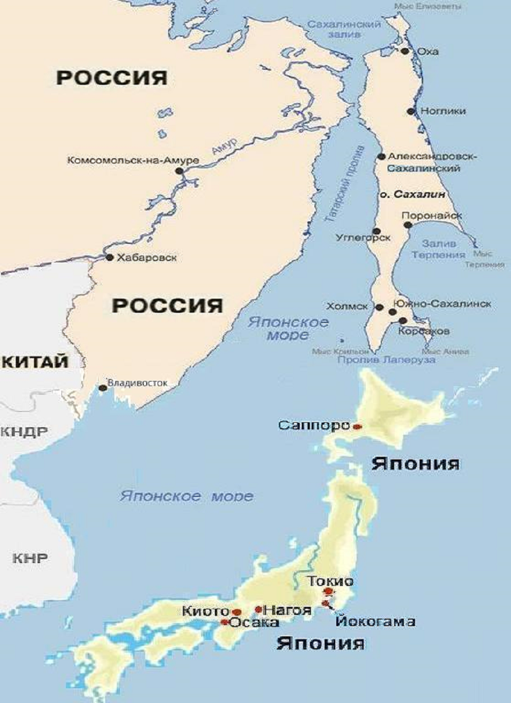 Границы японского моря на карте