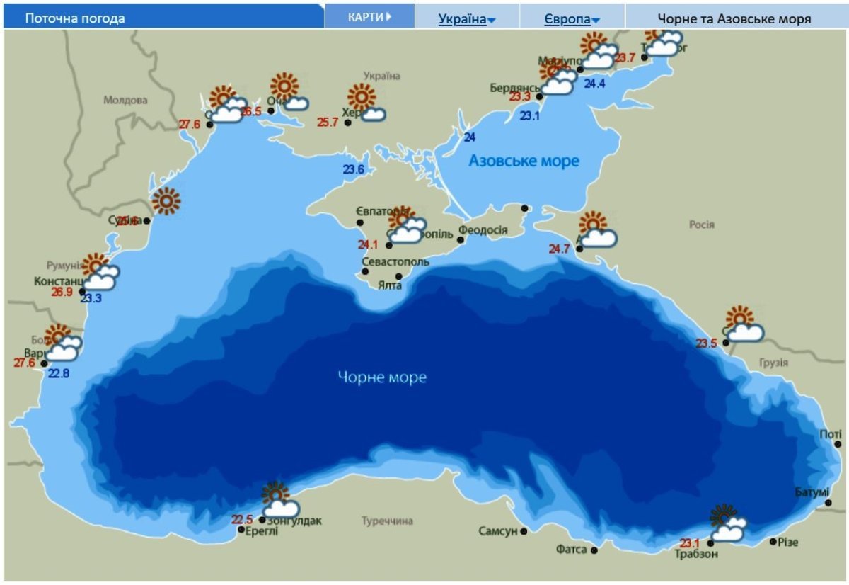 Температурная карта черного моря