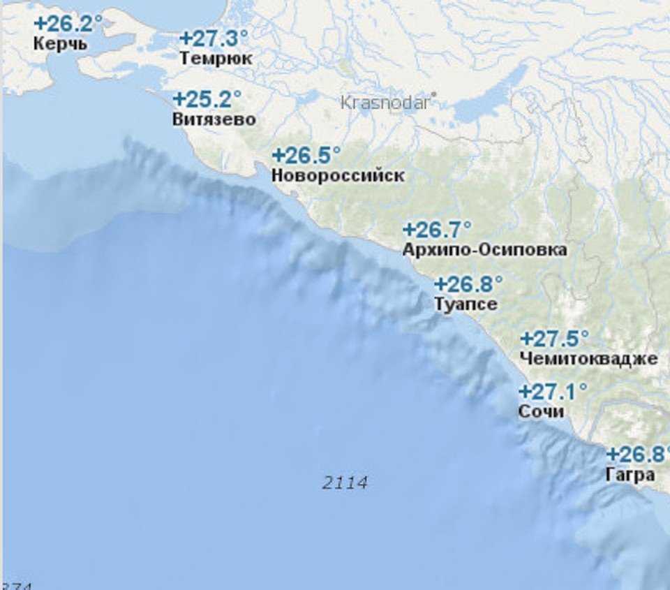 Глубина моря в районе Сочи