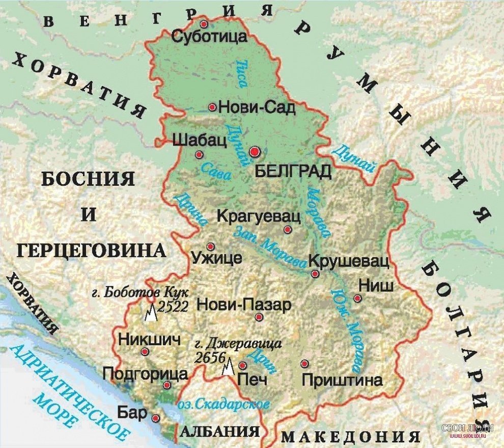 Границы Сербии на карте