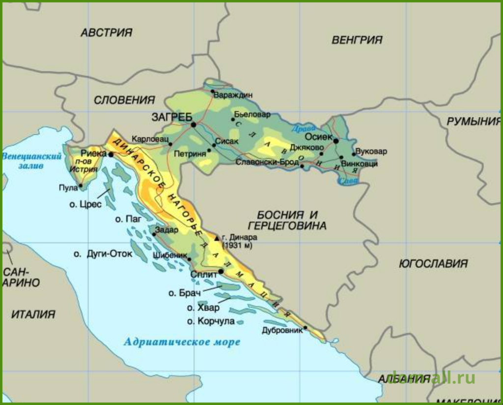 Границы Хорватии на карте