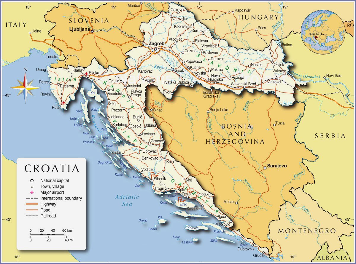 Географическая карта Хорватии