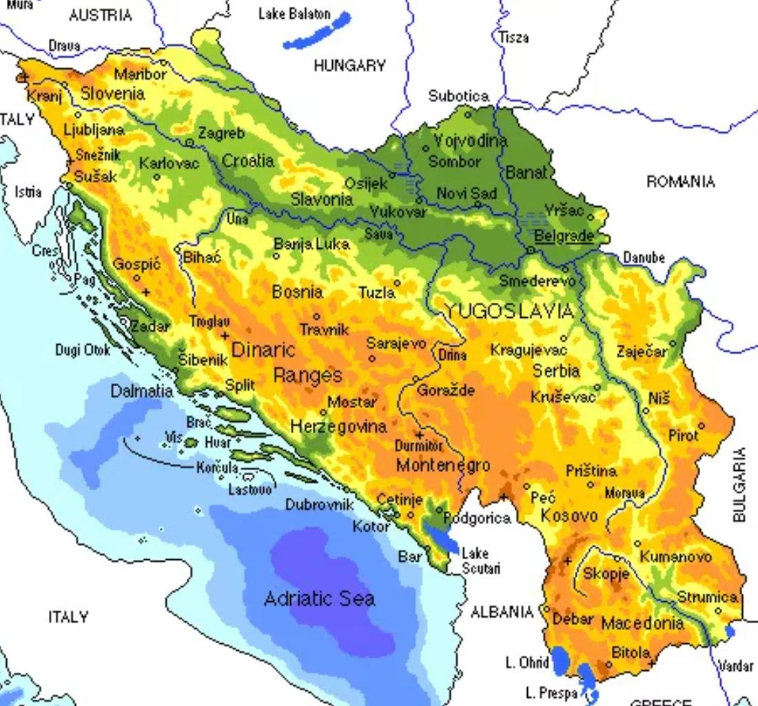Географическая карта Югославии