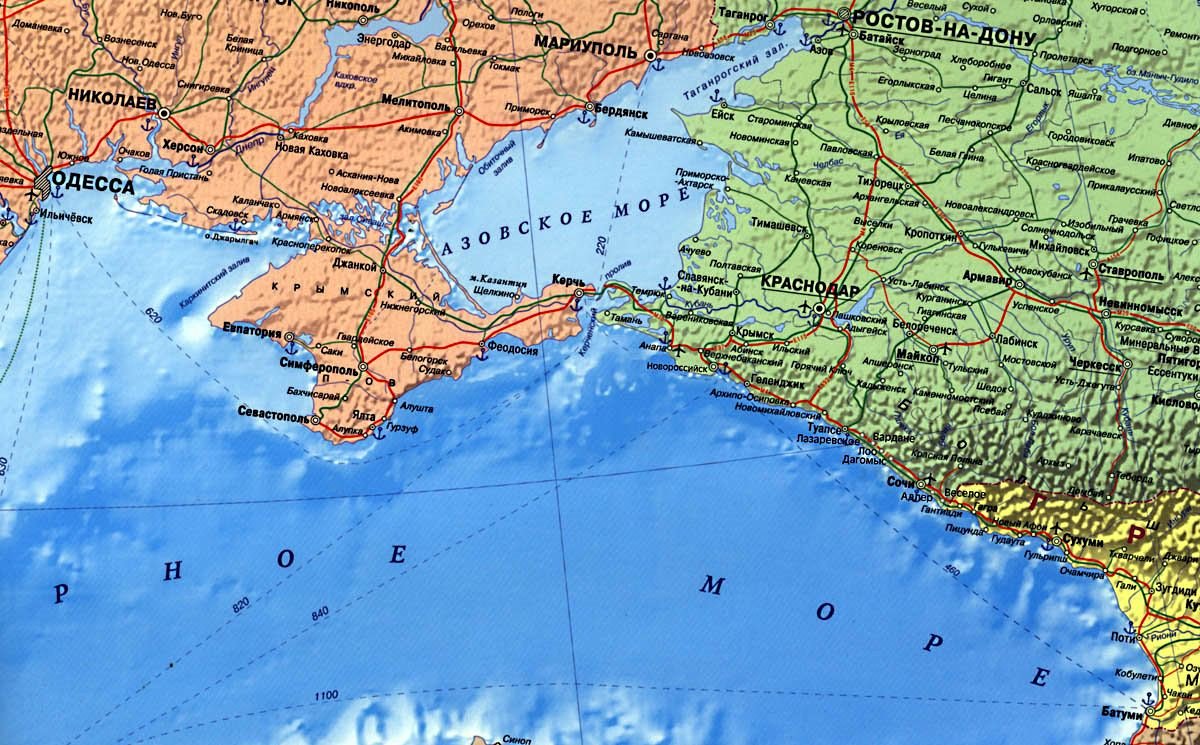 Карта Черноморского побережья Краснодарского края и Крыма