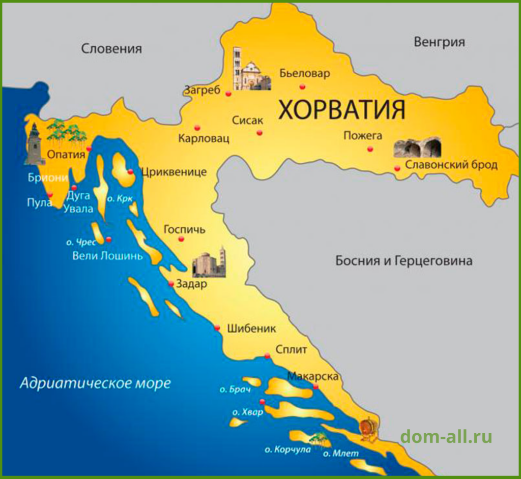 Хорватия карта побережья Адриатического моря
