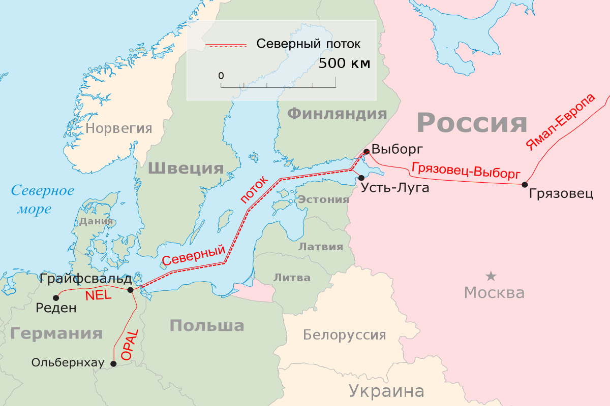 Северный поток-2 на карте маршрут