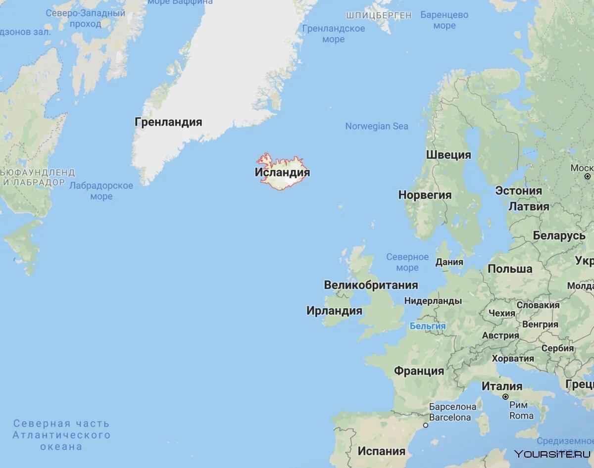 Столица Исландии на карте