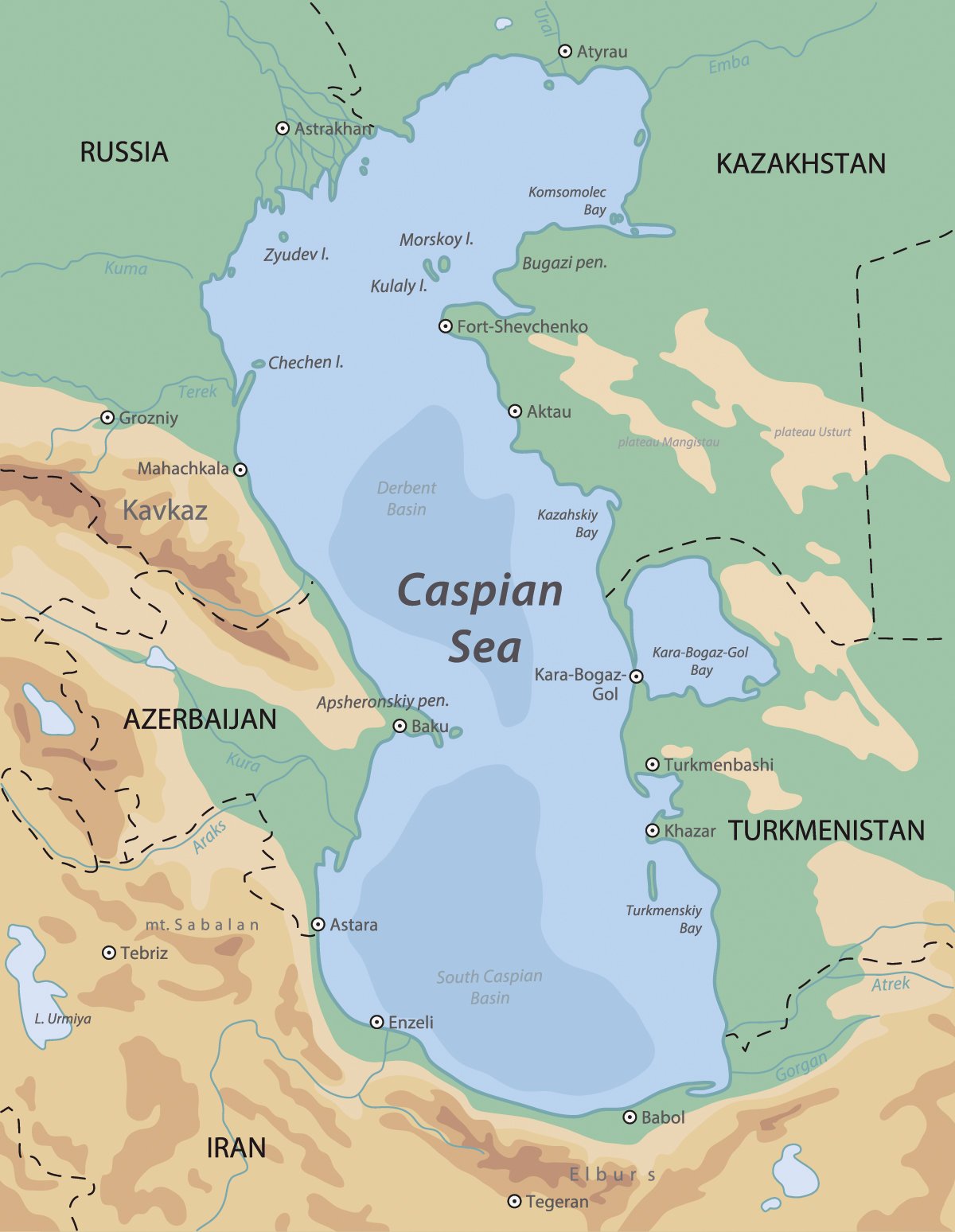 Острова Каспийского моря на карте