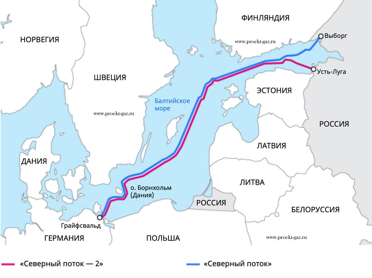 Газопровод Северный поток 2 на карте