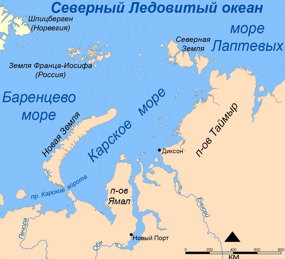 Пролив Карские ворота на карте России