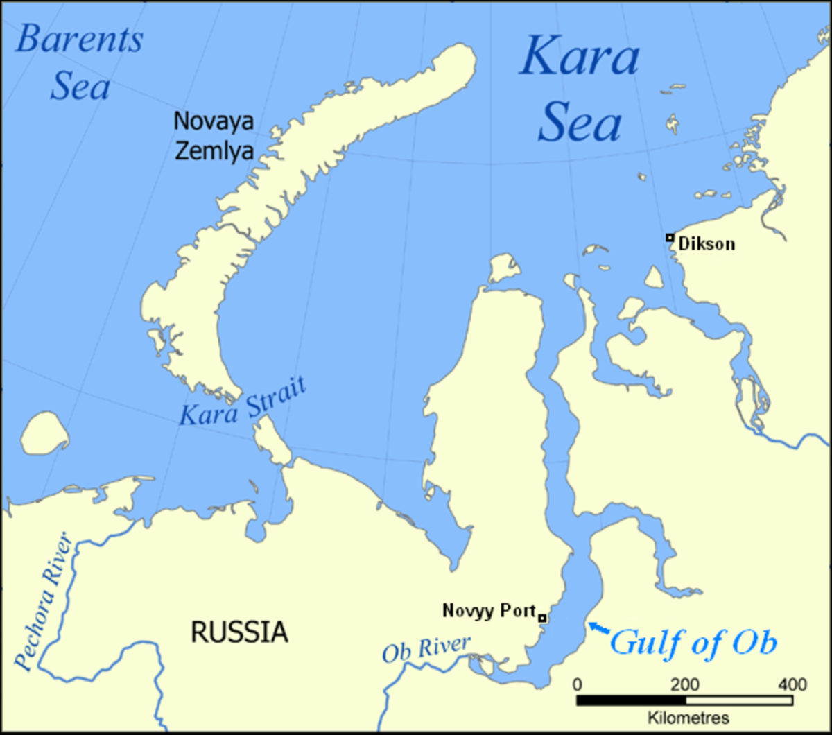 Пролив Карские ворота на карте России