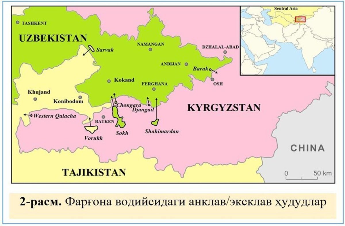 Граница Узбекистана и Таджикистана карта