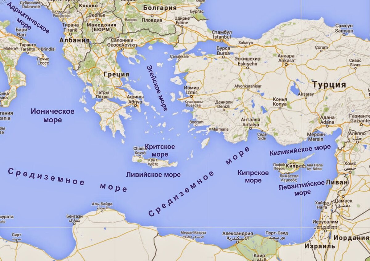 Карта побережья Турции Средиземного и Эгейского моря