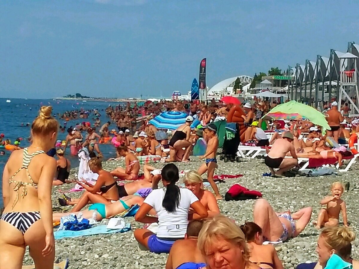 Отдыхающие на пляже в Сочи