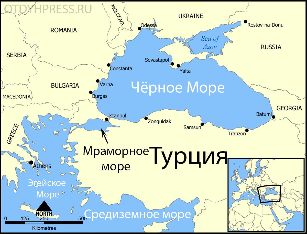 Карта черного и Азовского и Средиземного морей