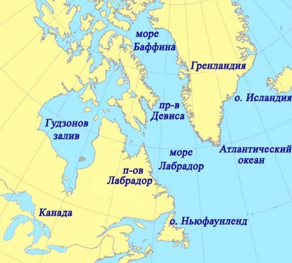 Гудзонов залив на карте Атлантического океана