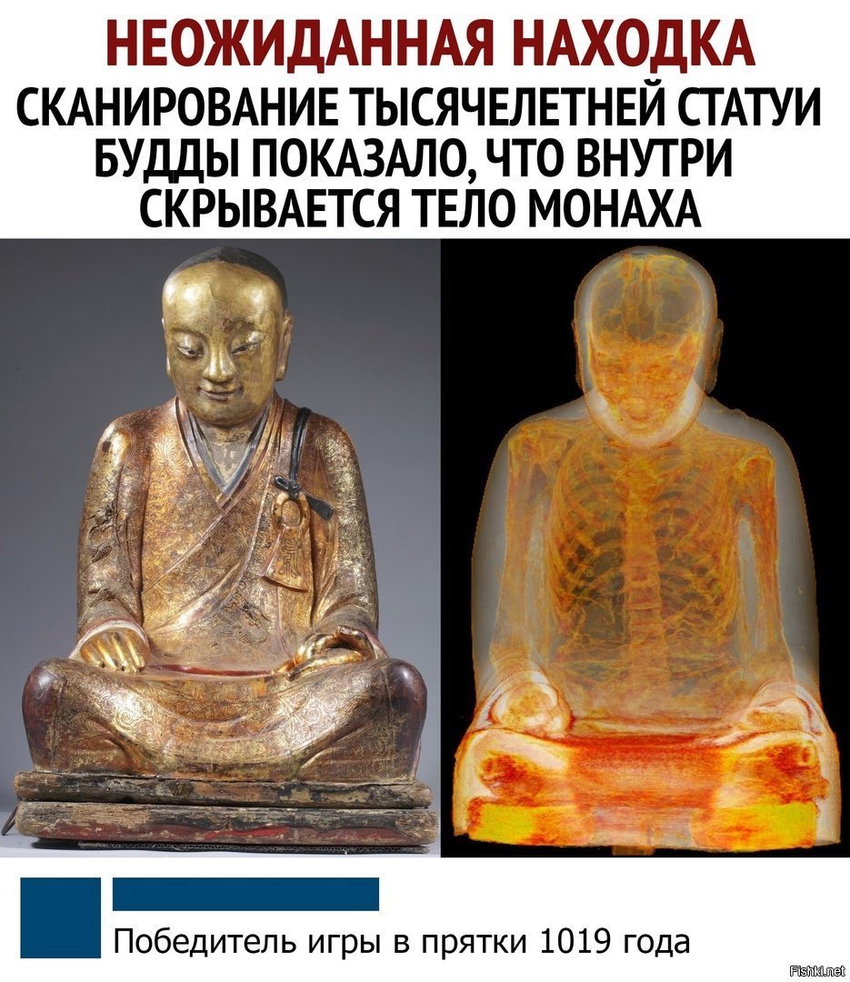 Мумия монаха внутри статуи Будды