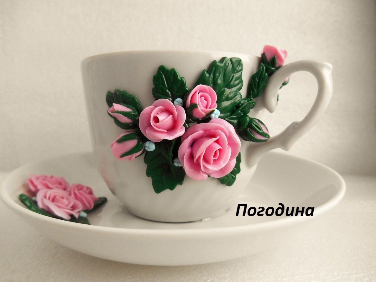 Чашка с блюдцем из полимерной глины