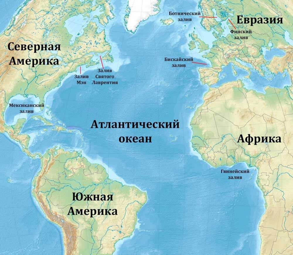 Атлантический океан на карте