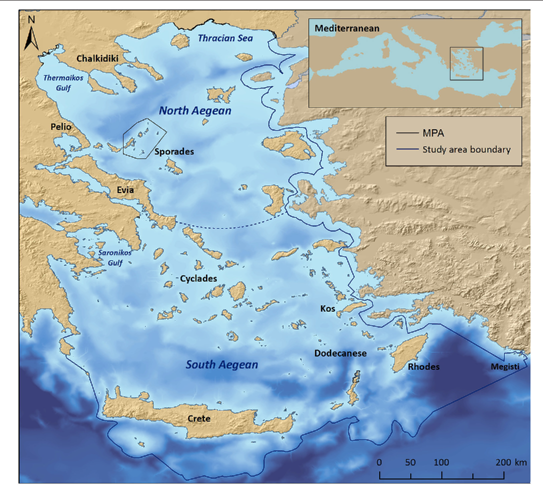 Эгейское море и Средиземное море граница на карте