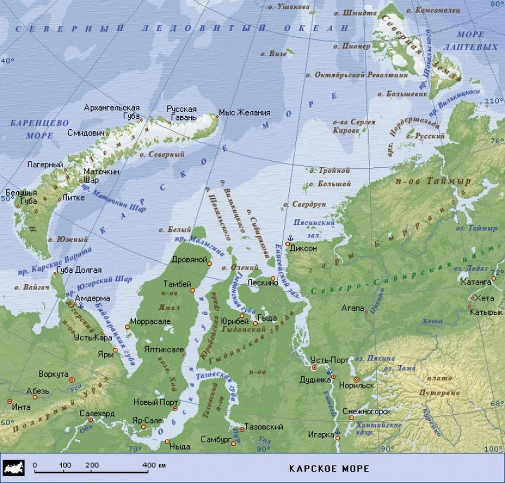 Карское море на карте