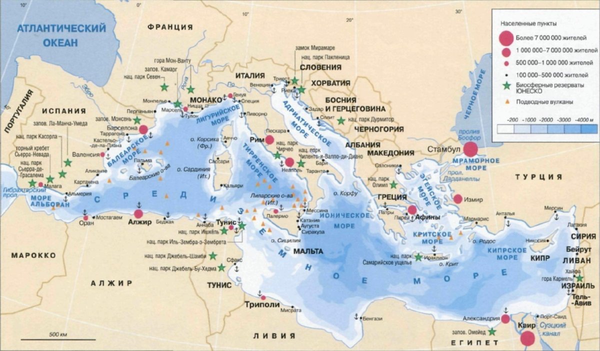 Бассейн Средиземного моря на карте