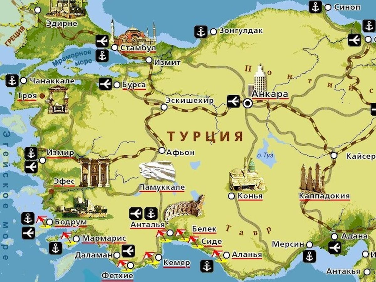 Карта Турции с курортами