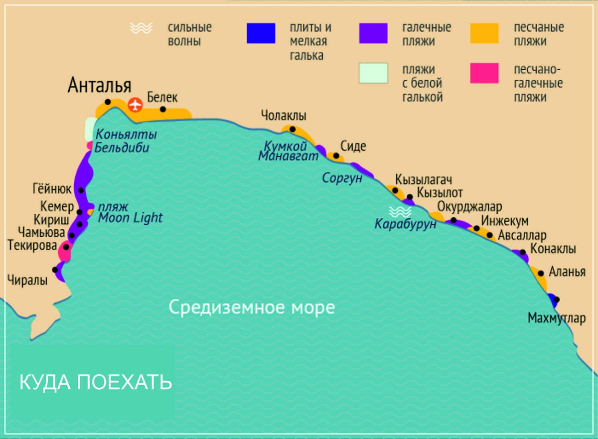 Карта Анталийского побережья Турции