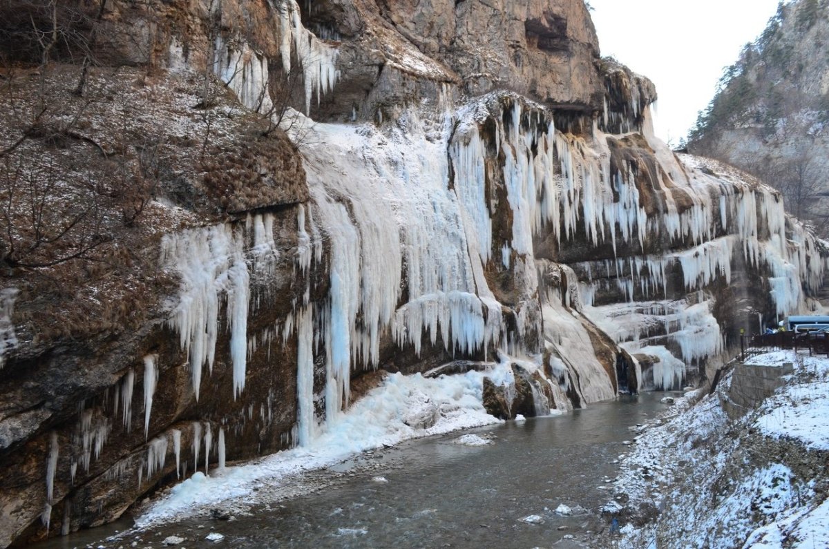 Замерзшие Чегемские водопады