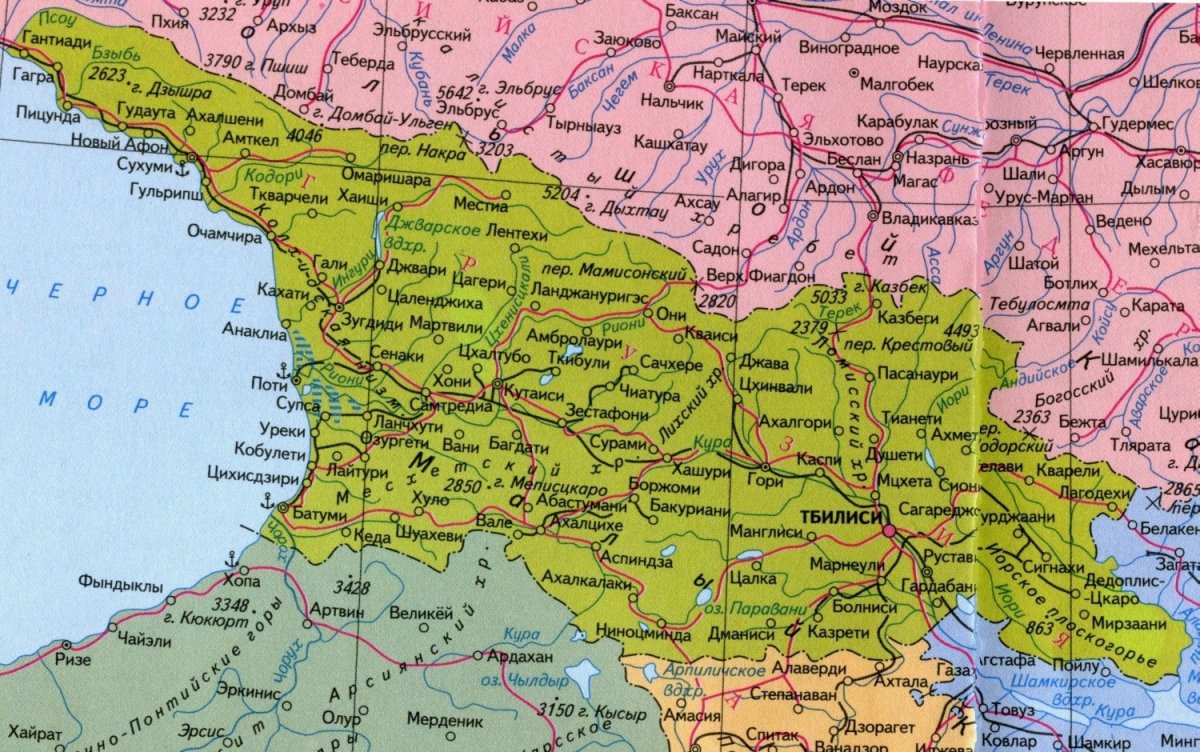 Карта Грузии подробная с городами