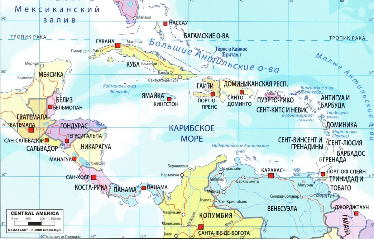 Карта Карибского моря с островами