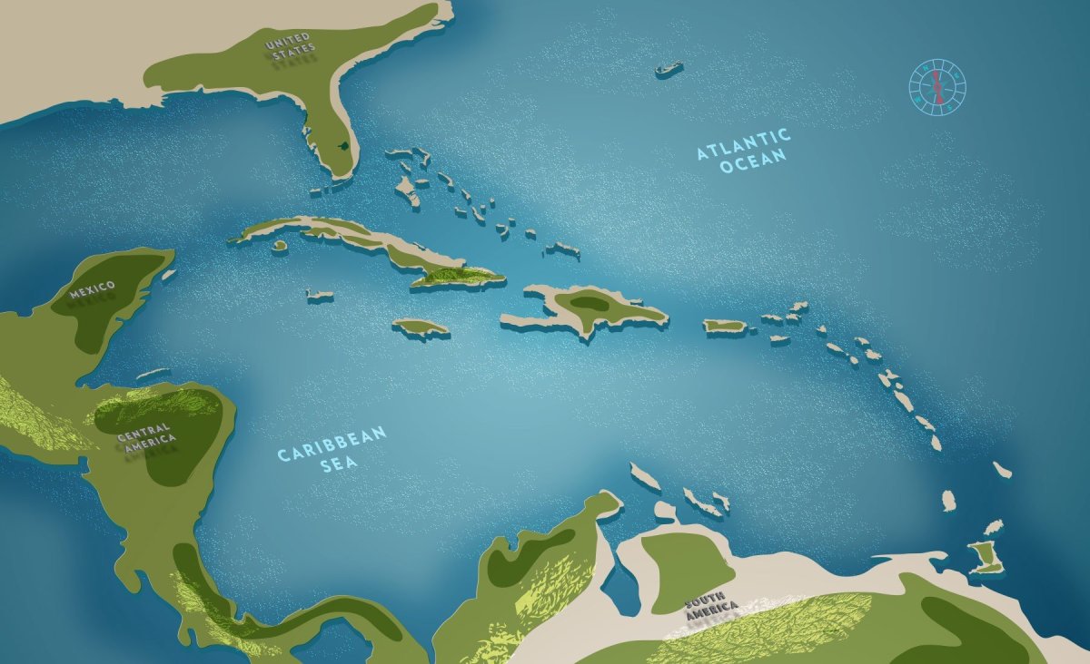 Карта Карибского моря с островами
