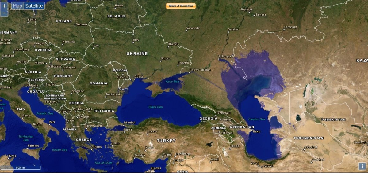 Черное Азовское и Каспийское моря на карте