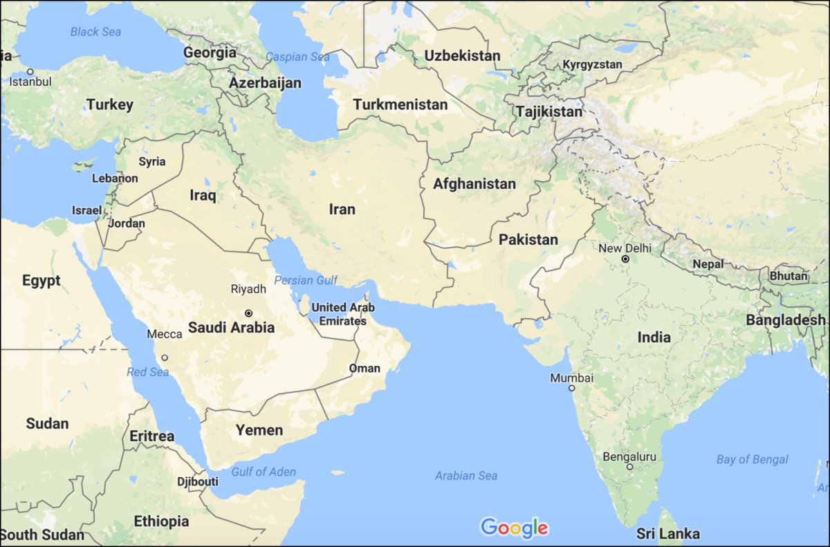 Карта Иран Ирак Сирия Турция