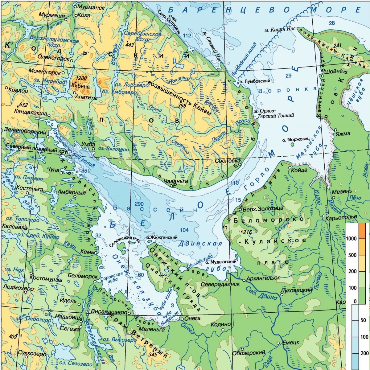 Карта России белое море на карте