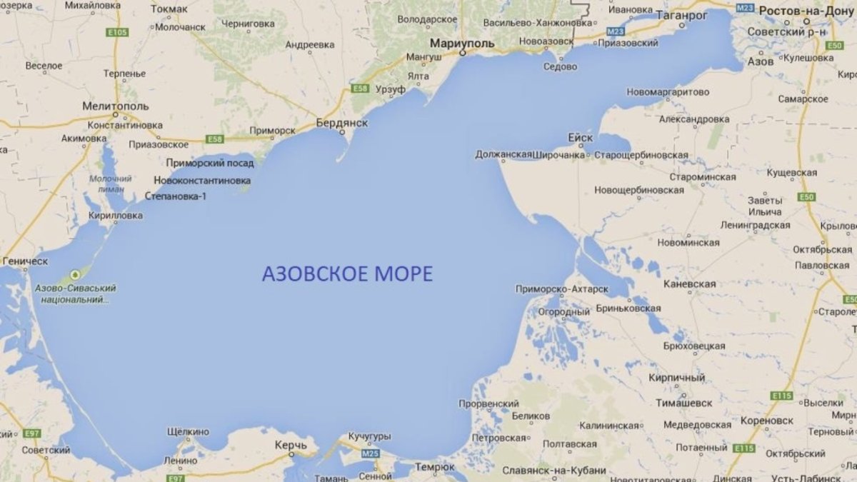 Карта Азовского моря с населенными пунктами