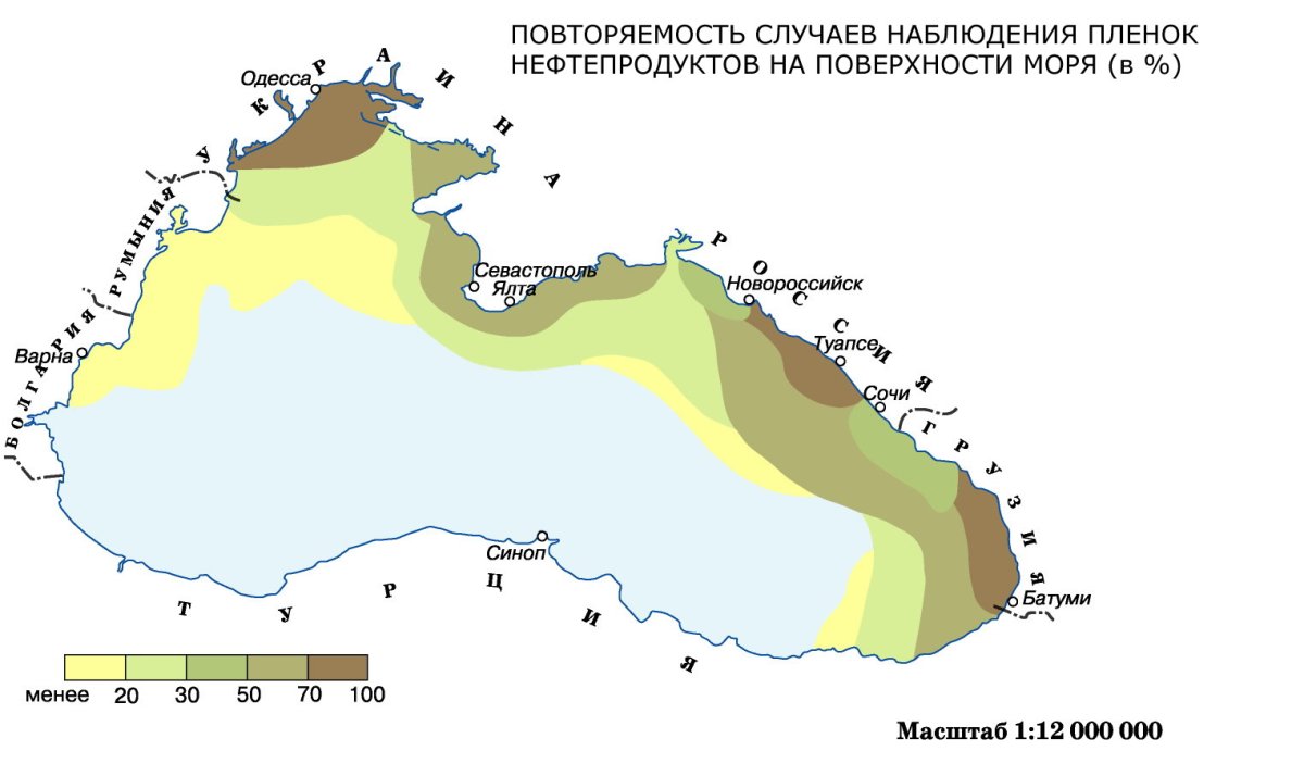 Загрязненность черного моря на карте