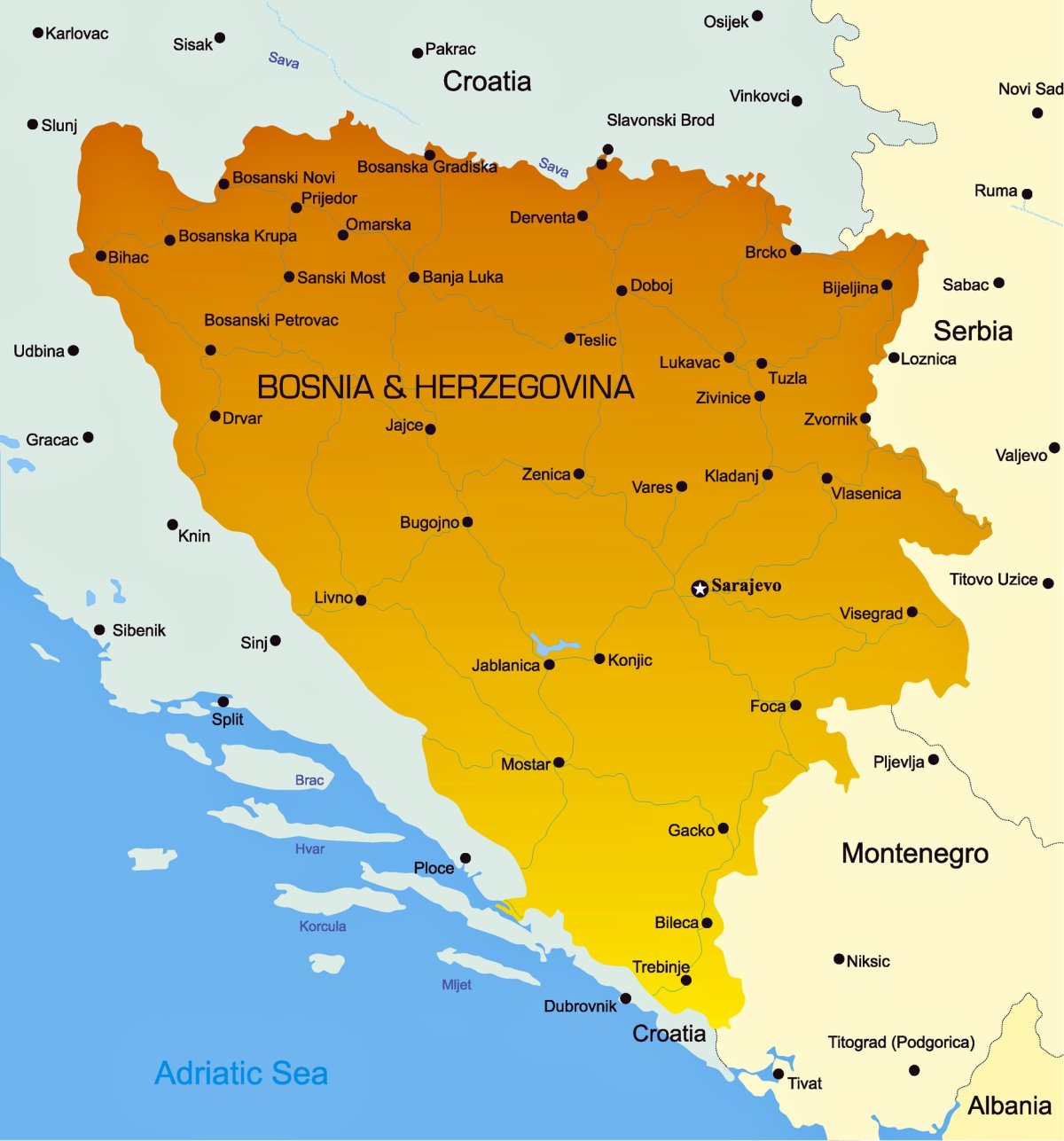 Босния и Герцеговина на карте Европы