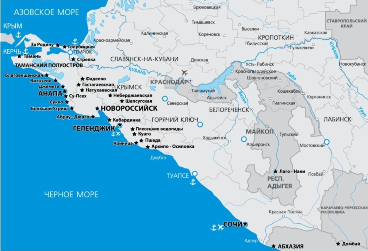 Карта Черноморского побережья Краснодарского края подробная