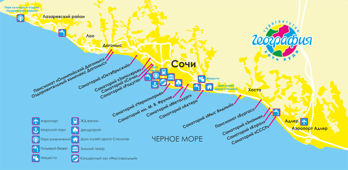 Сочи карта побережья