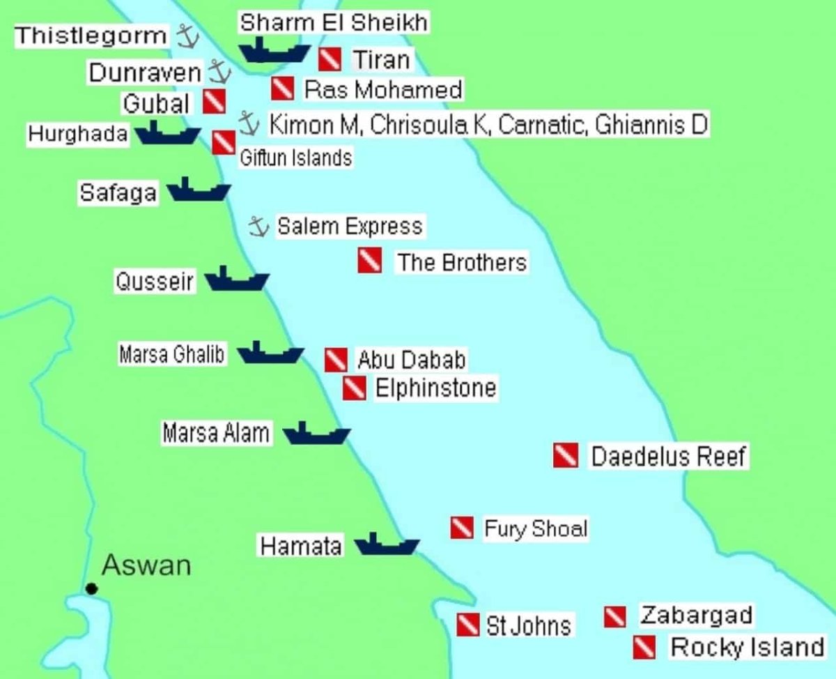 Рэки красного моря на карте