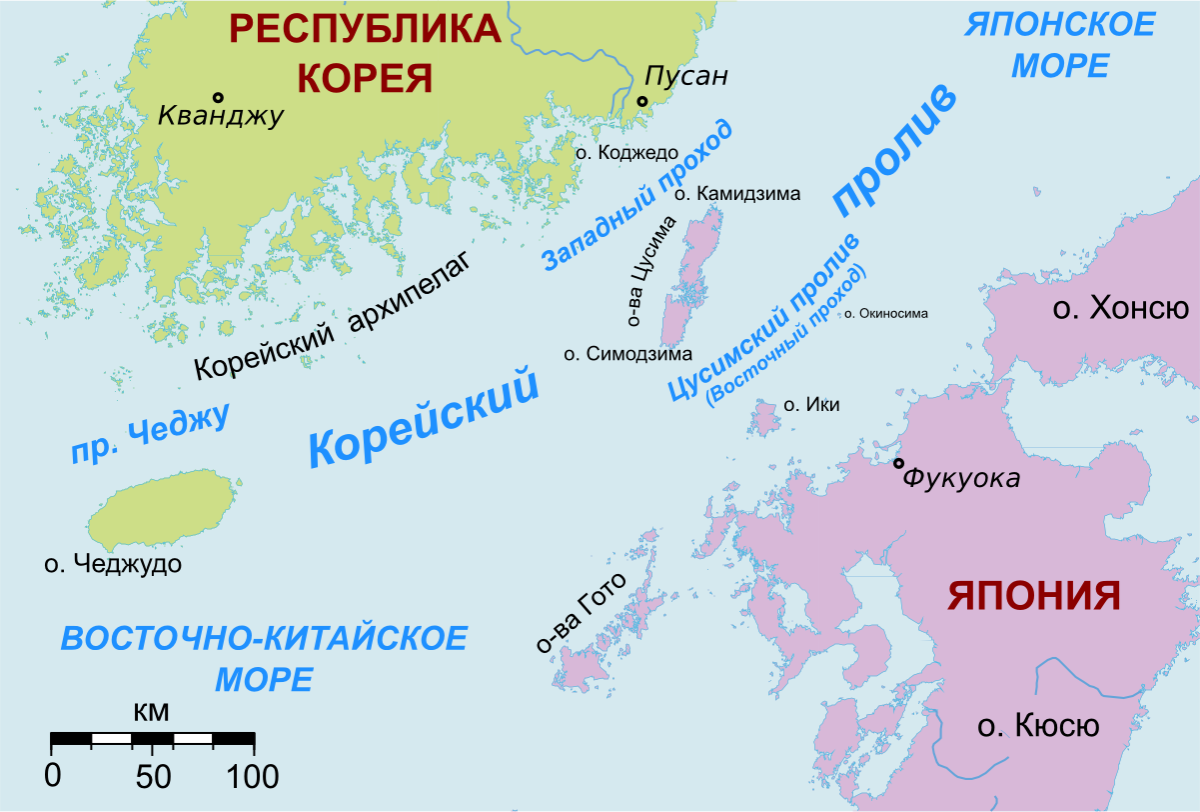 Корейский пролив на карте Евразии