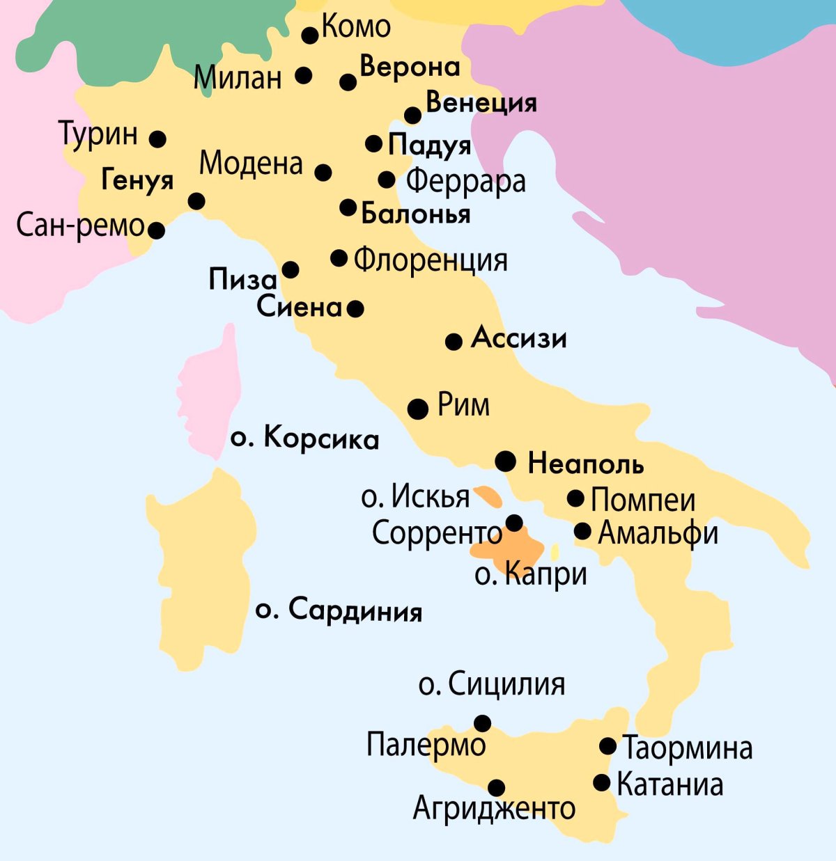 Карта Италии с городами