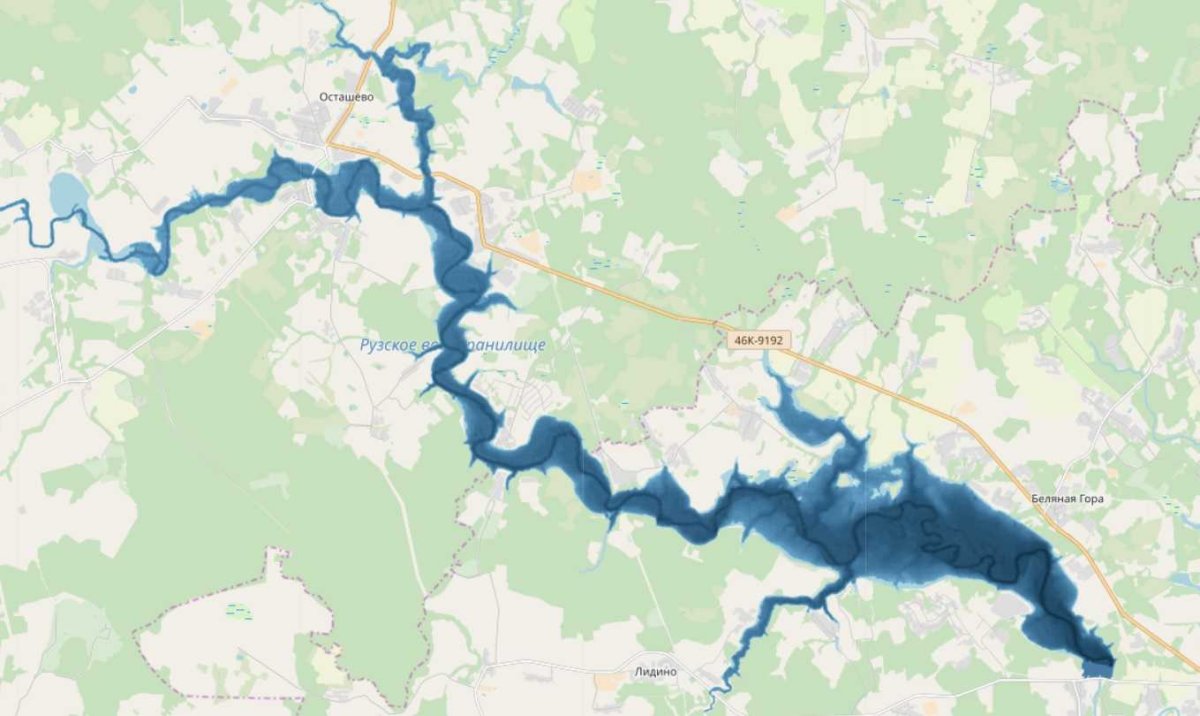 Карта глубин Рузского водохранилища Курово