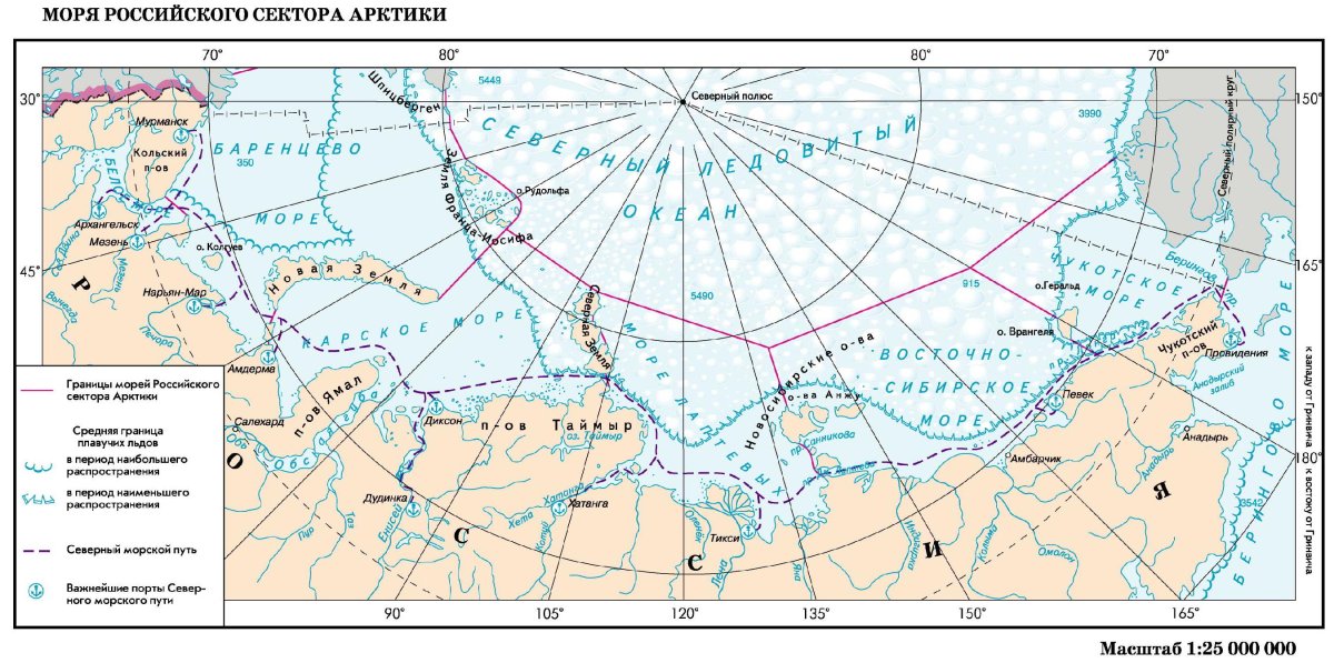 Северный морской путь на карте Северного Ледовитого океана