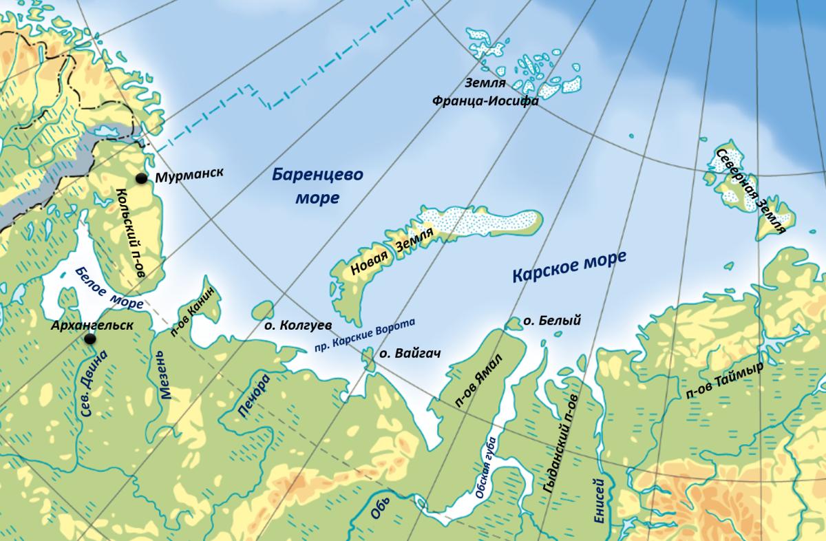 Баренцево море на карте