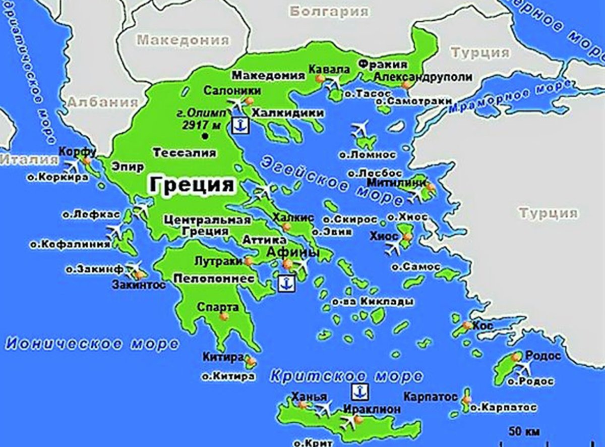 Остров Родос на карте древней Греции