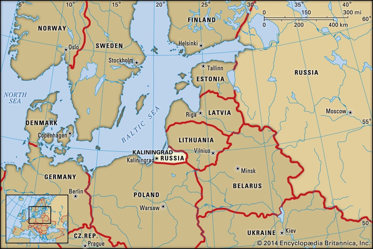 Калининград на карте Европы